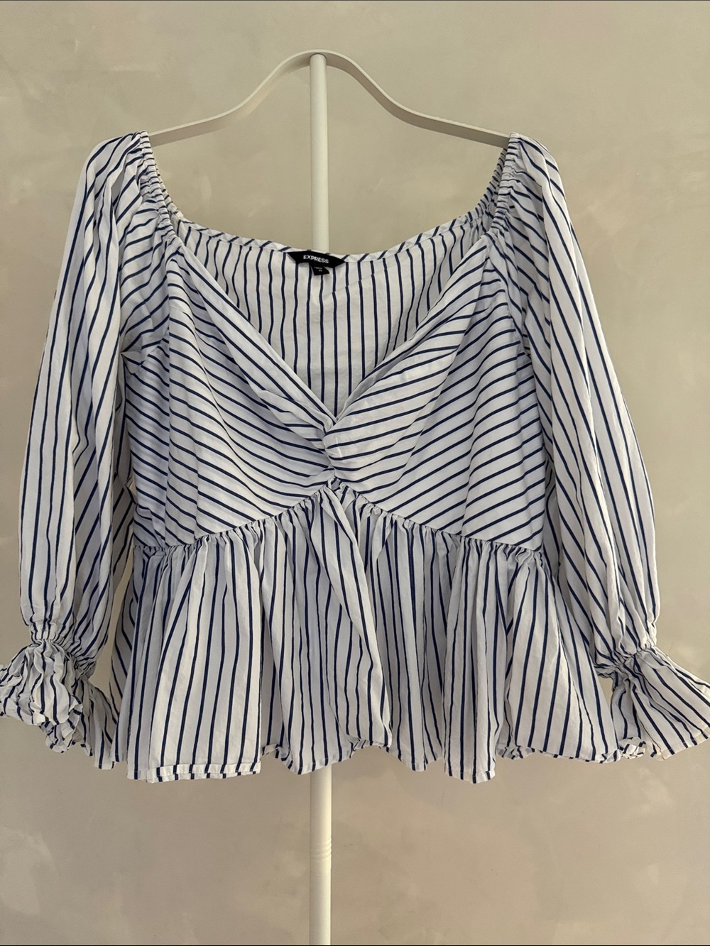 EXPRESS Striped Peplum Blouse | XL - Picture 6 of 7